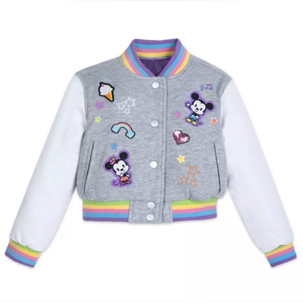 Official Disney Parks Mickey Minnie Cutie Varsity Patch Jacket size 7/8 Girls
